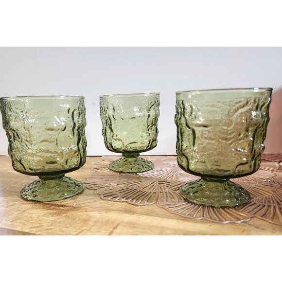 Avocado Green Vintage Squat Footed Tumblers Milano Anchor Hocking Glass - Picture 1 of 9